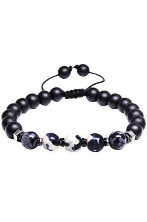 Oniks Taşı Zebra Jasper Ve Obsidyen Bileklik