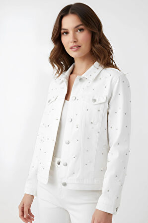 Denim Jean Taşlı Cepli Çıtçıtlı Çıkarılabilir Kol Detaylı Düğmeli Kot Ceket