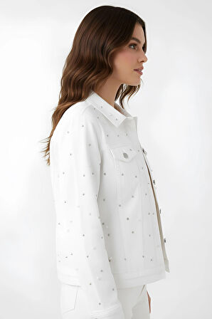 Denim Jean Taşlı Cepli Çıtçıtlı Çıkarılabilir Kol Detaylı Düğmeli Kot Ceket