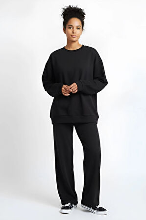 Yanları Nervürlü Katlamalı Uzun Kollu Yumuşak Akışkan Kumaş Viskon Günlük Alt Üst Takım