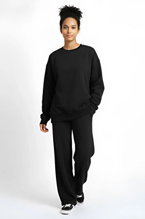 Yanları Nervürlü Katlamalı Uzun Kollu Yumuşak Akışkan Kumaş Viskon Günlük Alt Üst Takım