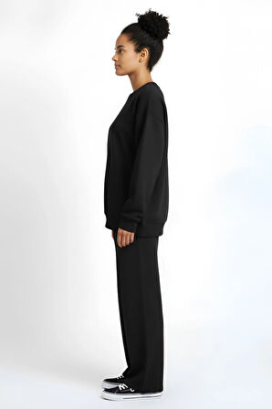 Yanları Nervürlü Katlamalı Uzun Kollu Yumuşak Akışkan Kumaş Viskon Günlük Alt Üst Takım