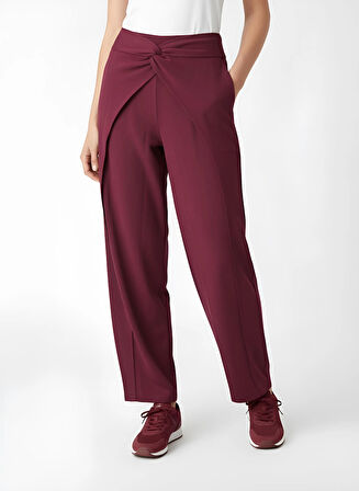 Kadın Bordo Belde Düğüm Detaylı Yüksek Bel Geniş Paça Pantolon