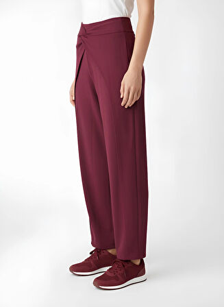 Kadın Bordo Belde Düğüm Detaylı Yüksek Bel Geniş Paça Pantolon