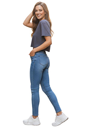 Antrasit Bisiklet Yaka Basic Kısa Kollu Crop T-Shirt