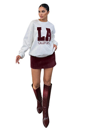 Bordo Tüylü Astarlı Kürk Örme Mini Çan Etek