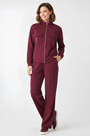 Ekstra Yumuşak Kumaş Fermuarlı Geniş Paçalı Pantolon Görünümlü Şık Günlük Takım