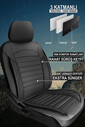Ford Tourneo Courier  Uyumlu 5 KOLTUK TAM SET MAY SERİSİ DERİ OTO KOLTUK KILIFI KOKMA TERLETME YAPMAZ SİYAH