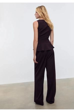 ALLBUCKS STRADIVARIOUS BELİ ARKADAN LASTİKLİ GENİŞ PAÇA KUMAŞ PANTOLON ABSTR3783