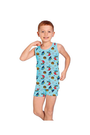 ELM Mavi Papağan Desenli Erkek Çocuk Atlet Boxer Takımı 7053