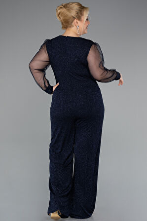 Kruvaze Yaka Simli Büyük Beden Abiye Tulum ABT131