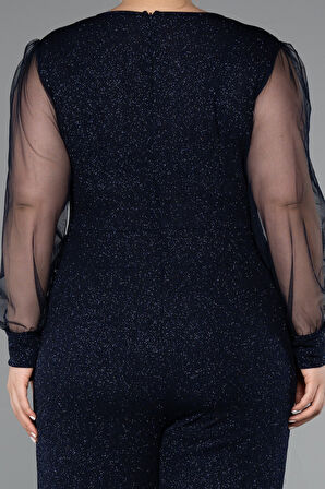 Kruvaze Yaka Simli Büyük Beden Abiye Tulum ABT131