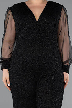 Kruvaze Yaka Simli Büyük Beden Abiye Tulum ABT131