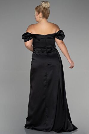 Kayık Yaka Uzun Saten Büyük Beden Abiye ABU1626