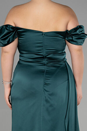 Kayık Yaka Uzun Saten Büyük Beden Abiye ABU1626