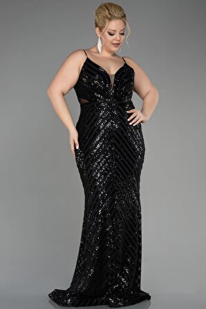 Uzun Payetli İp Askılı Büyük Beden Abiye ABU1661