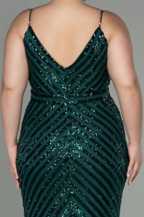 Uzun Payetli İp Askılı Büyük Beden Abiye ABU1661