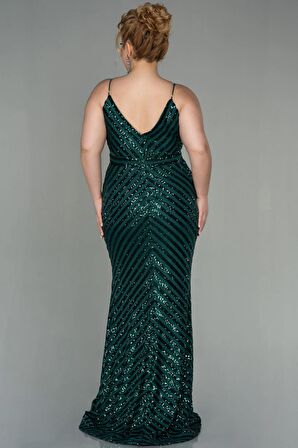 Uzun Payetli İp Askılı Büyük Beden Abiye ABU1661