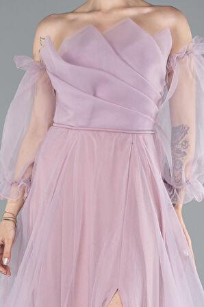 Straplez Kol Aksesuarlı Uzun Dalya Abiye Elbise ABU2076