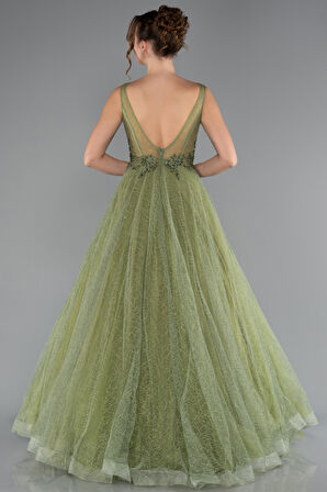 Kolsuz Sırt Dekolteli Uzun Simli Abiye ABU2131