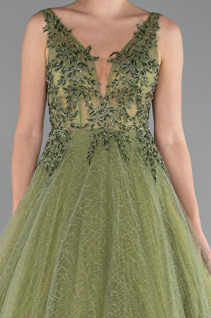 Kolsuz Sırt Dekolteli Uzun Simli Abiye ABU2131