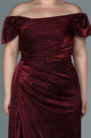 Kayık Yaka Uzun Simli Büyük Beden Abiye ABU2658