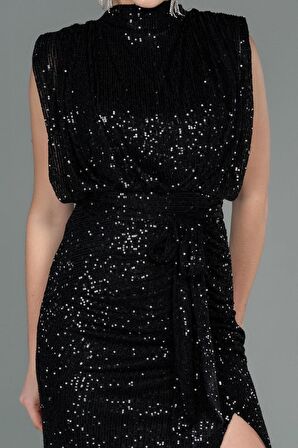 Dik Yaka Yırtmaçlı Uzun Pullu Abiye ABU2752