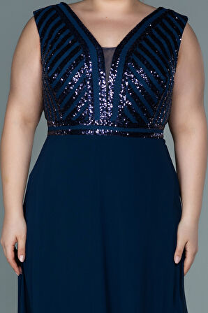 Pullu Kolsuz Uzun Şifon Büyük Beden Abiye ABU2762