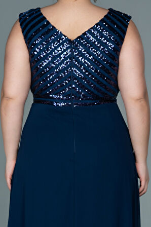 Pullu Kolsuz Uzun Şifon Büyük Beden Abiye ABU2762