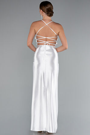 Sırt Dekolteli Yırtmaçlı Uzun Saten Abiye ABU2800