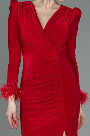 Otrişli Uzun Kol Yırtmaçlı Abiye Elbise ABU2804