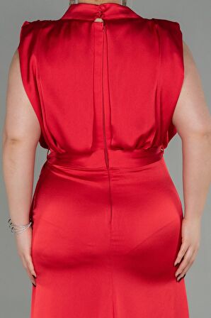 Dik Yaka Kolsuz Uzun Saten Büyük Beden Abiye ABU2969