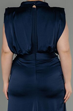 Dik Yaka Kolsuz Uzun Saten Büyük Beden Abiye ABU2969