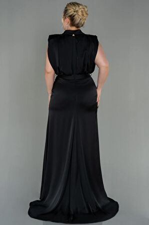 Dik Yaka Kolsuz Uzun Saten Büyük Beden Abiye ABU2969