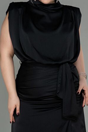 Dik Yaka Kolsuz Uzun Saten Büyük Beden Abiye ABU2969