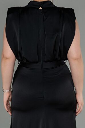 Dik Yaka Kolsuz Uzun Saten Büyük Beden Abiye ABU2969