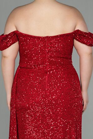 Kayık Yaka Uzun Pullu Büyük Beden Abiye ABU2973