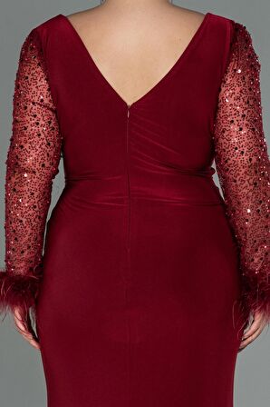 Pullu Uzun Kol Yırtmaçlı Büyük Beden Abiye ABU2976