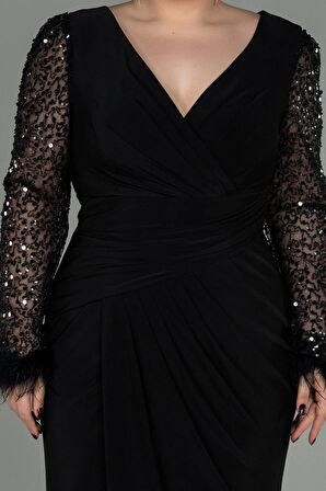 Pullu Uzun Kol Yırtmaçlı Büyük Beden Abiye ABU2976