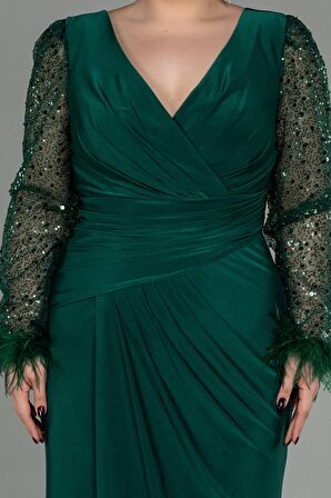 Pullu Uzun Kol Yırtmaçlı Büyük Beden Abiye ABU2976