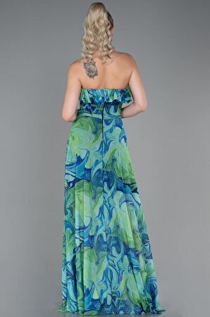 Straplez Yırtmaçlı Empirme Uzun Abiye ABU3086