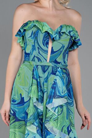 Straplez Yırtmaçlı Empirme Uzun Abiye ABU3086