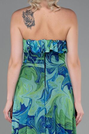 Straplez Yırtmaçlı Empirme Uzun Abiye ABU3086