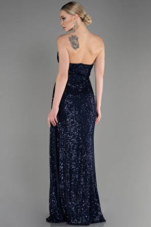 Straplez Bacak Dekolteli Uzun Pullu Abiye ABU3134