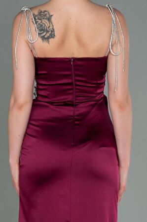 Taş Askılı Yırtmaçlı Uzun Saten Abiye ABU3198