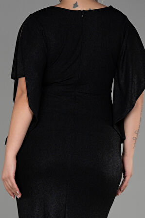 Kısa Kol Kruvaze Yaka Uzun Büyük Beden Abiye ABU3280