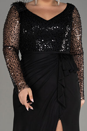 Pullu Uzun Kol Yırtmaçlı Büyük Beden Abiye ABU3284