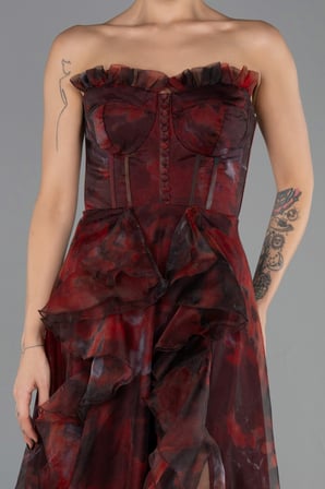 Straplez Yırtmaçlı Empirme Uzun Abiye ABU3360