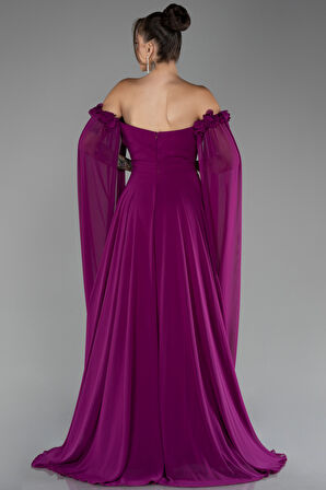 Kayık Yaka Bacak Dekolteli Uzun Şifon Abiye ABU3462