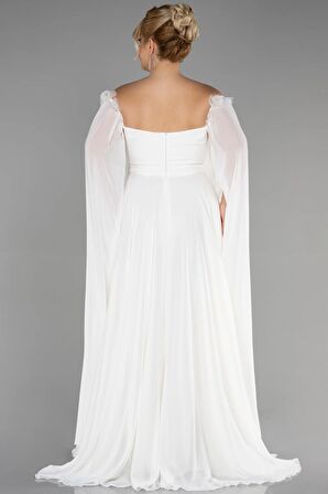 Kayık Yaka Uzun Şifon Büyük Beden Abiye ABU3464